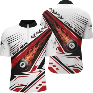 Personalized Billiard Jerseys, Billiard Shirts for Men, Personalized Red Black 8 Ball Pool Quarter-Zip