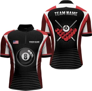 Personalized Billiard Jerseys, Billiard Shirts for Men, Personalized Red Black 8 Ball Pool Quarter-Zip