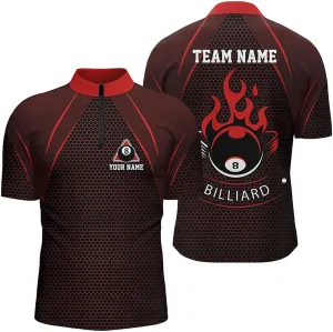 Personalized Billiard Jerseys, Billiard Shirts for Men, Personalized Red Black 8 Ball Pool Quarter-Zip