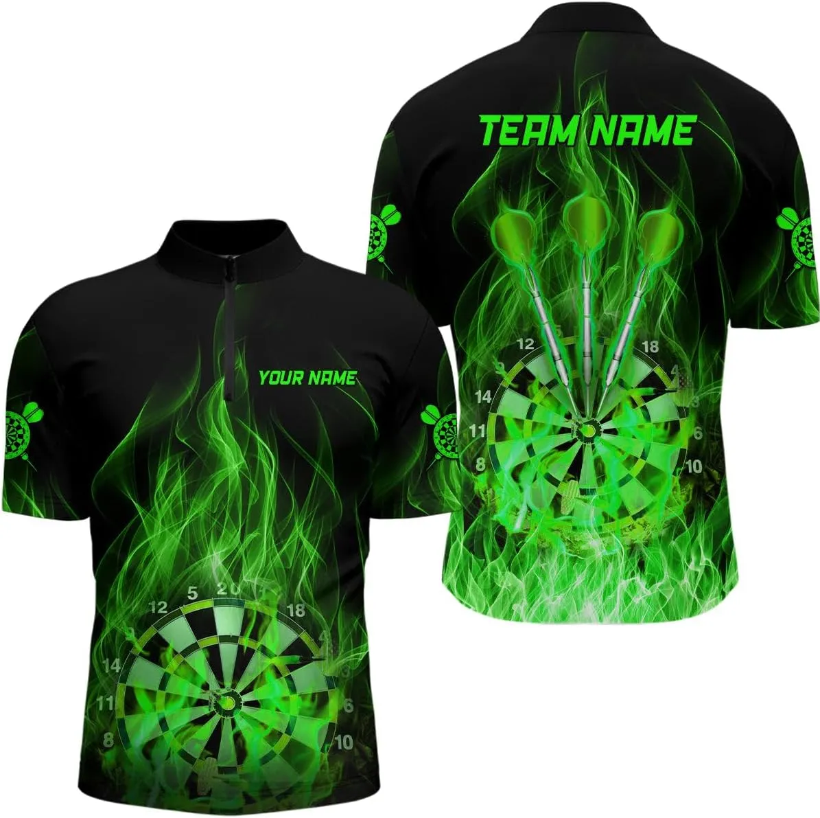 Personalized Dart Jersey, Dart Jerseys for Men, Dart Shirts, Dart Shirts for Men, Green Flame Mens Darts