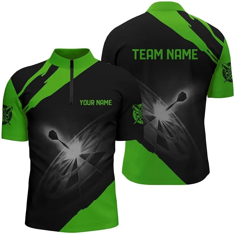 Personalized Dart Jersey, Dart Jerseys for Men, Dart Shirts, Dart Shirts for Men, Green Flame Mens Darts