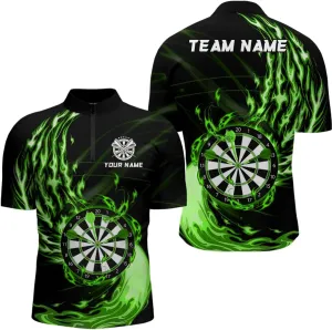 Personalized Dart Jersey, Dart Jerseys for Men, Dart Shirts, Dart Shirts for Men, Green Flame Mens Darts