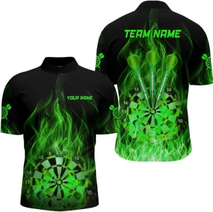Personalized Dart Jersey, Dart Jerseys for Men, Dart Shirts, Dart Shirts for Men, Green Flame Mens Darts