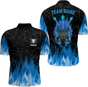 Personalized Dart Jerseys for Men, Dart Shirt, Black Red Flame Darts Quarter Zip Shirt Custom Darts Shirt