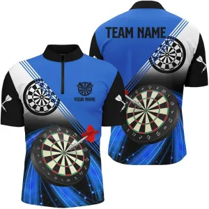 Personalized Dart Jerseys for Men, Dart Shirt, Black Red Flame Darts Quarter Zip Shirt Custom Darts Shirt