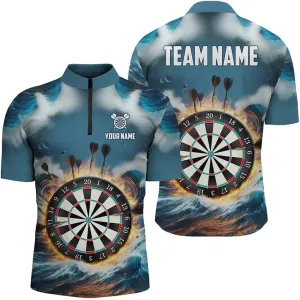 Personalized Dart Jerseys for Men, Dart Shirt, Black&Red Sport Mens Darts Quarter Zip Shirt Custom Darts