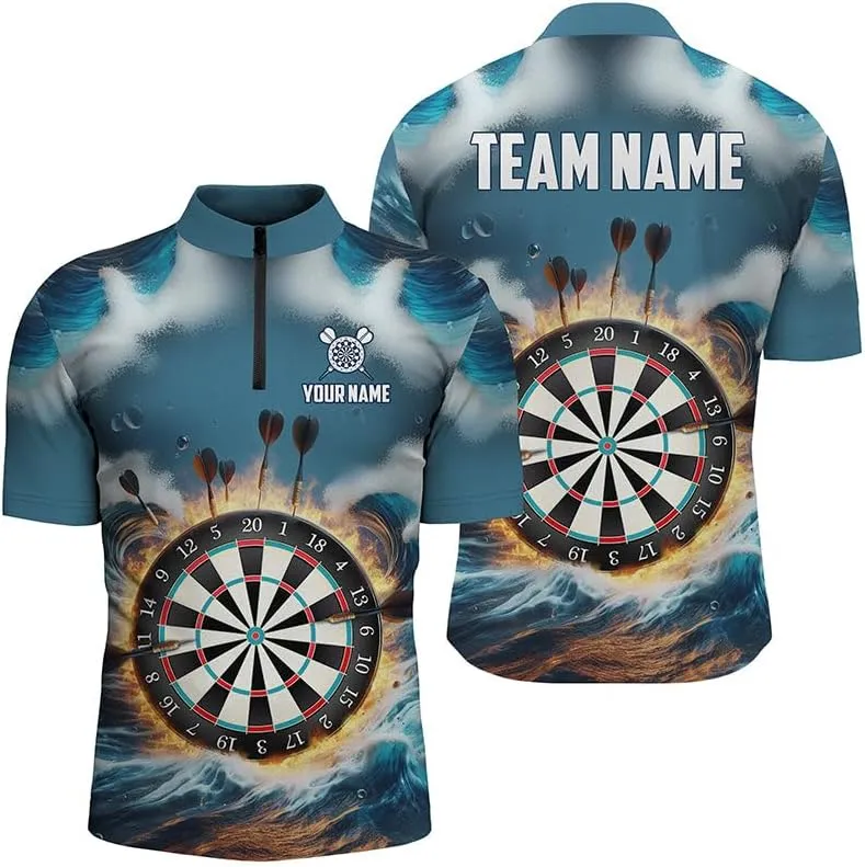 Personalized Dart Jerseys for Men, Dart Shirt, Black&Red Sport Mens Darts Quarter Zip Shirt Custom Darts