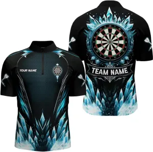 Personalized Dart Jerseys for Men, Dart Shirt, Blue Ice Dartboard Custom Darts Quarter Zip Shirt Cool Dart