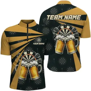 Personalized Dart Jerseys for Men, Dart Shirt, Blue Ice Dartboard Custom Darts Quarter Zip Shirt Cool Dart