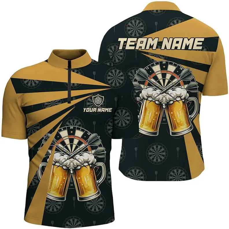 Personalized Dart Jerseys for Men, Dart Shirt, Blue Ice Dartboard Custom Darts Quarter Zip Shirt Cool Dart