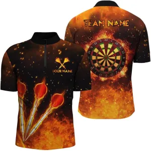 Personalized Dart Jerseys for Men, Dart Shirt, Blue Ice Dartboard Custom Darts Quarter Zip Shirt Cool Dart