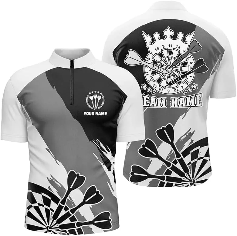 Personalized Dart Jerseys for Men, Dart Shirt, Grunge Green Camo Skull American Flag Darts Quarter Zip