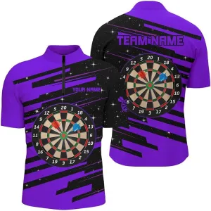 Personalized Dart Jerseys for Men, Dart Shirt, Grunge Green Camo Skull American Flag Darts Quarter Zip