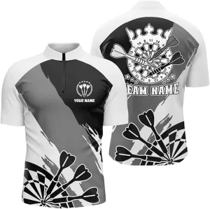 Personalized Dart Jerseys for Men, Dart Shirt, Grunge Green Camo Skull American Flag Darts Quarter Zip
