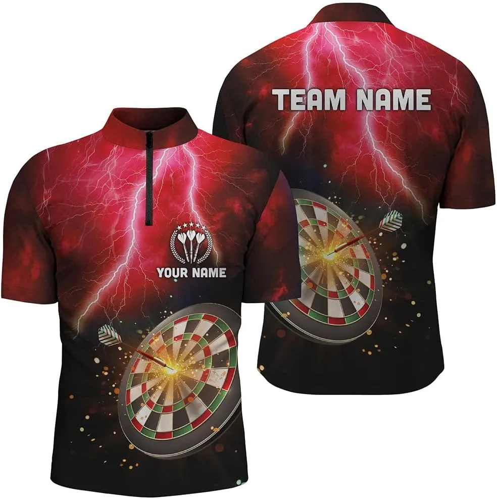 Personalized Dart Jerseys for Men, Dart Shirt, Personalized Thunder Lightning Black Dart Quarter Zip Shirt