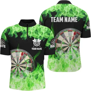 Personalized Dart Jerseys for Men, Dart Shirt, Personalized Turquoise Black Flame Darts Quarter-Zip Shirt
