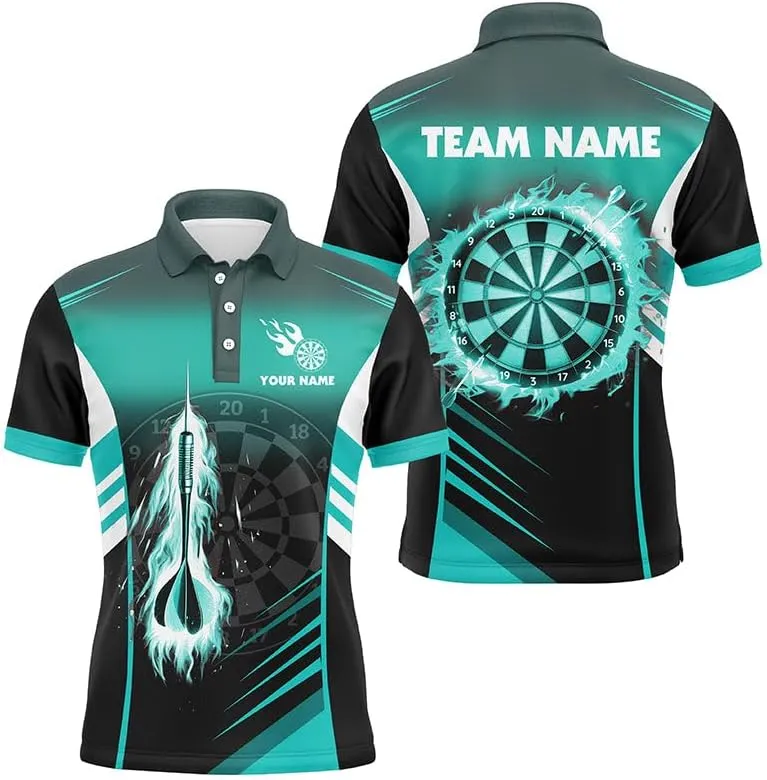 Personalized Dart Jerseys for Men, Dart Shirts for Men, Personalized Darts Turquoise Arrow Men Dart Polo