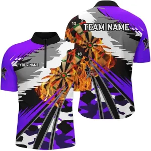 Personalized Dart Jerseys for Men, Dart Shirts for Men, Retro Grey White Pattern Custom Darts Quarter-Zip
