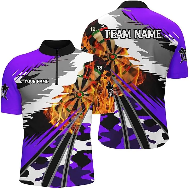 Personalized Dart Jerseys for Men, Dart Shirts for Men, Retro Grey White Pattern Custom Darts Quarter-Zip
