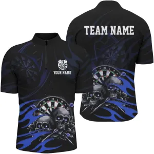Personalized Dart Jerseys for Men, Dart Shirts for Men, Thunder Lightning Dragon Custom Blue Darts 1/4 Zip