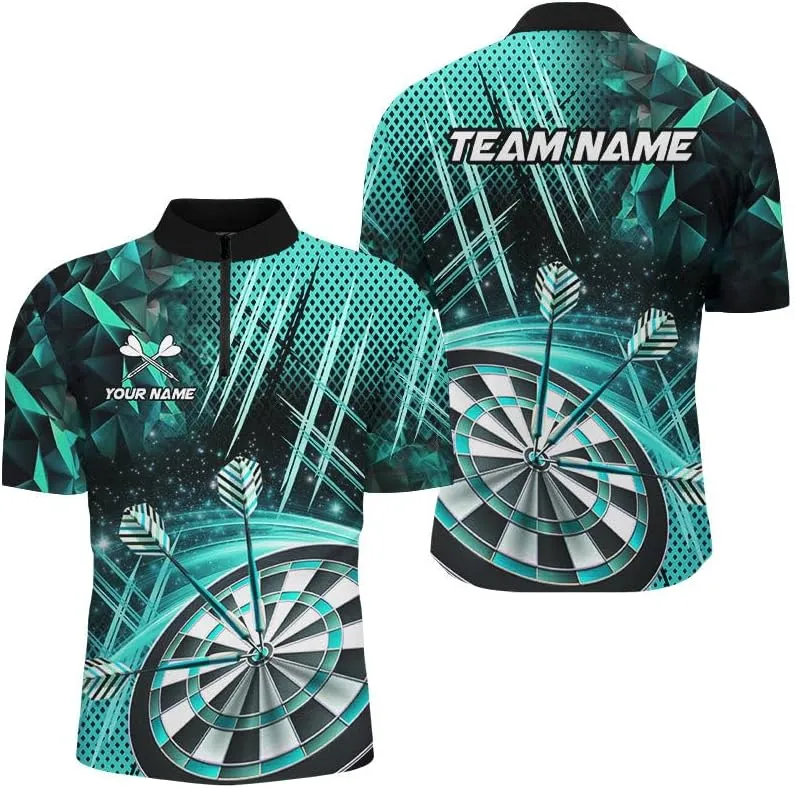 Personalized Dart Jerseys for Men, Dart Shirts for Men, Thunder Lightning Dragon Custom Blue Darts 1/4 Zip