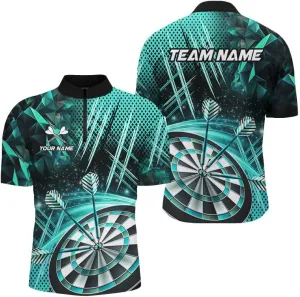 Personalized Dart Jerseys for Men, Dart Shirts for Men, Thunder Lightning Dragon Custom Blue Darts 1/4 Zip
