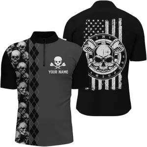 Personalized Dart Shirts for Men, Dart Jerseys for Men, Personalized 3D All Over Print Skull Darts Quarter