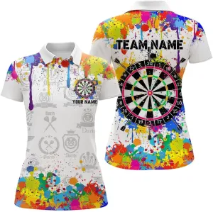 Personalized Darts Shirts for Women, Short Sleeve Dart Shirt for Girls, Blue Purple Galaxy Thunder Polo
