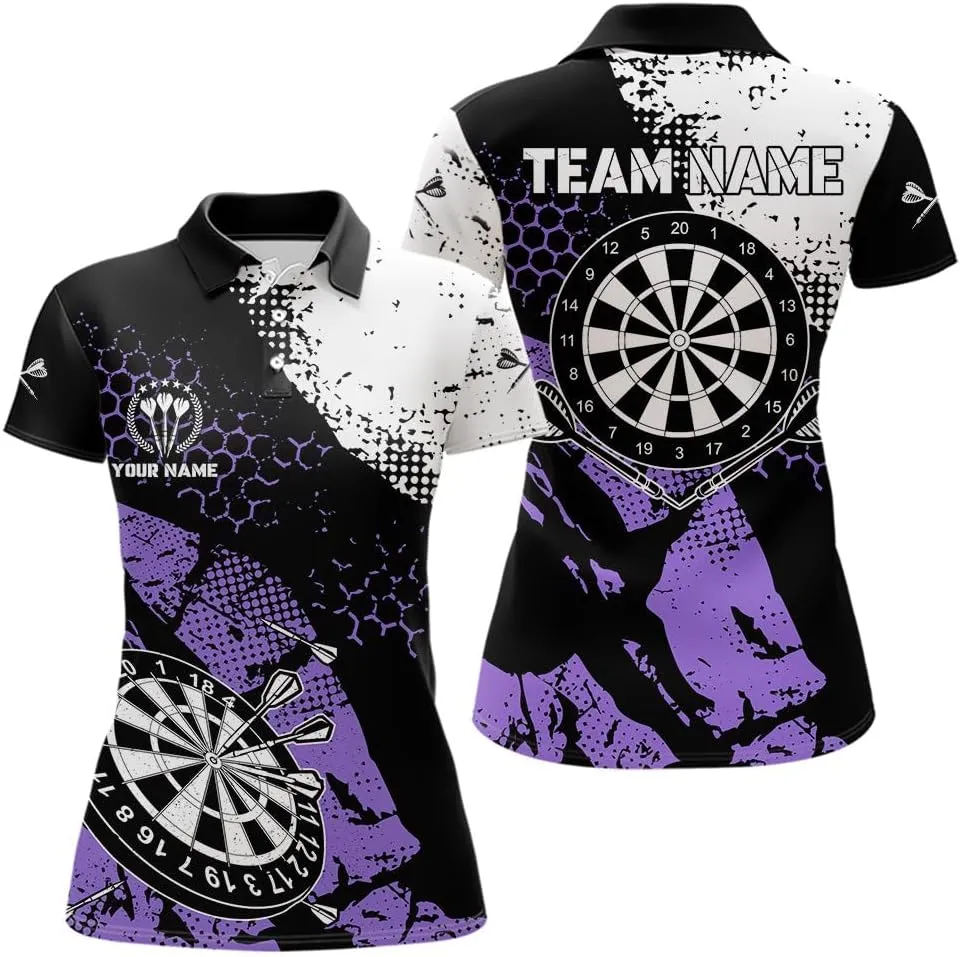 Personalized Darts Shirts for Women, Short Sleeve Dart Shirt for Girls, Wolf Blue Lightning Polo