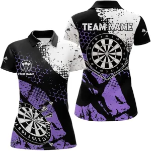 Personalized Darts Shirts for Women, Short Sleeve Dart Shirt for Girls, Wolf Blue Lightning Polo