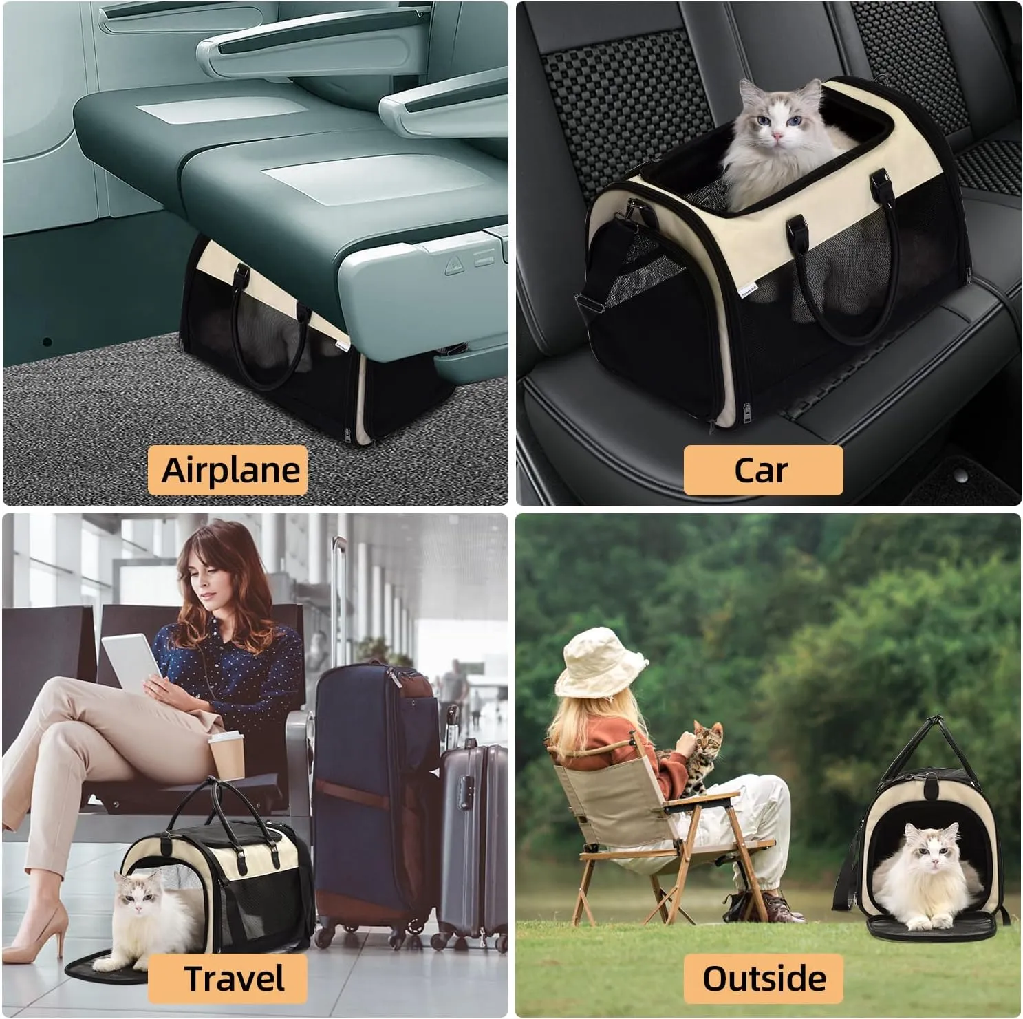 PET MARVEL Cat Carrier Soft Sided for Small Medium Cats Puppy up to 15 Lbs, Airline Approved Mesh Pet Travel Bag, Breathable Bite-Resistant Fabric with Removable Washable Mat
