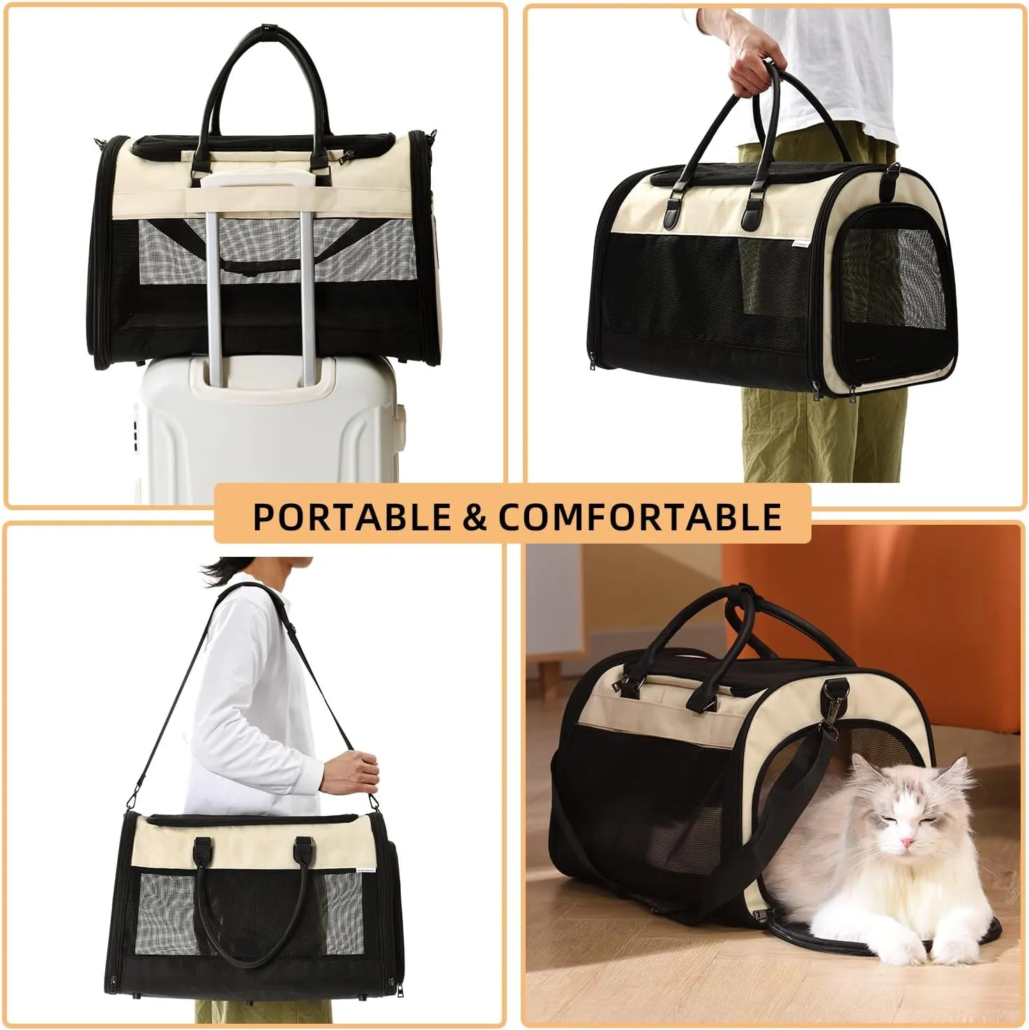 PET MARVEL Cat Carrier Soft Sided for Small Medium Cats Puppy up to 15 Lbs, Airline Approved Mesh Pet Travel Bag, Breathable Bite-Resistant Fabric with Removable Washable Mat