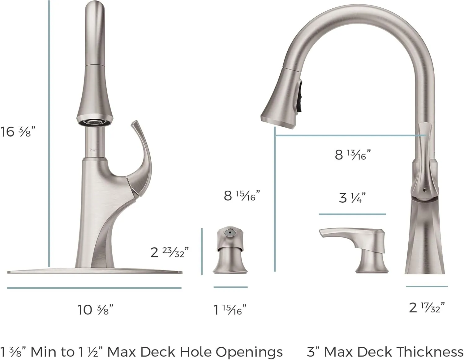 Pfister Miri Kitchen Faucet with Pull Down Sprayer and Soap Dispenser, Single Handle, High Arc, Spot Defense Stainless Steel Finish, F5297MRGS