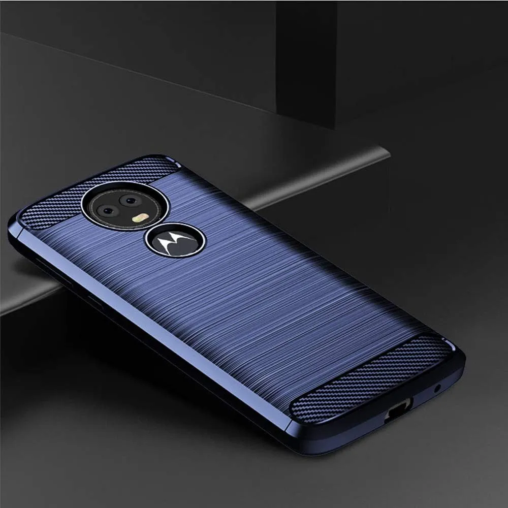 Phone Case for Moto E5 Plus E 5 Supra with Tempered Glass Screen Protector Cover Cell Accessories Slim Thin TPU Silicone Rubber Motorola E5  MotoE5plus 5E 5th Generation E5plus Cases Women Men Blue