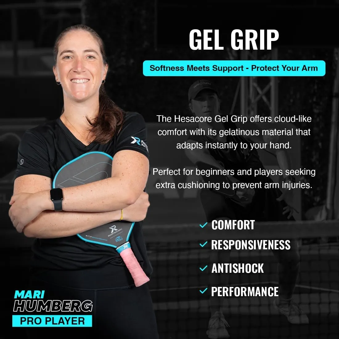 Pickleball Paddle Gel Grip - 5.25in - Supports Tennis Elbow, Enhances Grip Strength, Reduces Vibration with Finger Support and Anti-Sweat Design