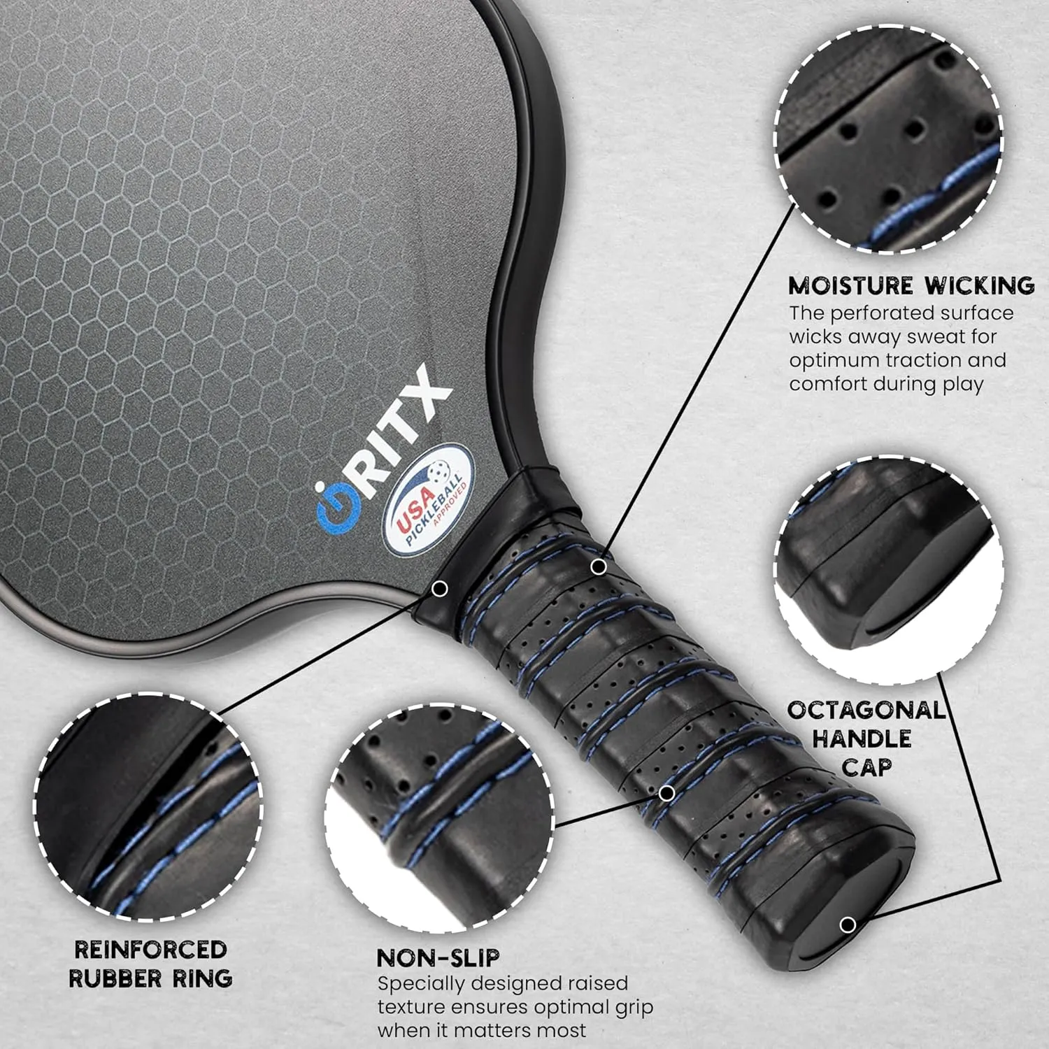 Pickleball Paddle Set | 2 Lightweight Pickleball Rackets w/Fiberglass Surface & 5-Inch Non-Slip Handle, 4 Balls, 1 Carry Bag | USAPA Approved Set for Men & Women