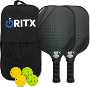 Pickleball Paddle Set | 2 Lightweight Pickleball Rackets w/Fiberglass Surface & 5-Inch Non-Slip Handle, 4 Balls, 1 Carry Bag | USAPA Approved Set for Men & Women