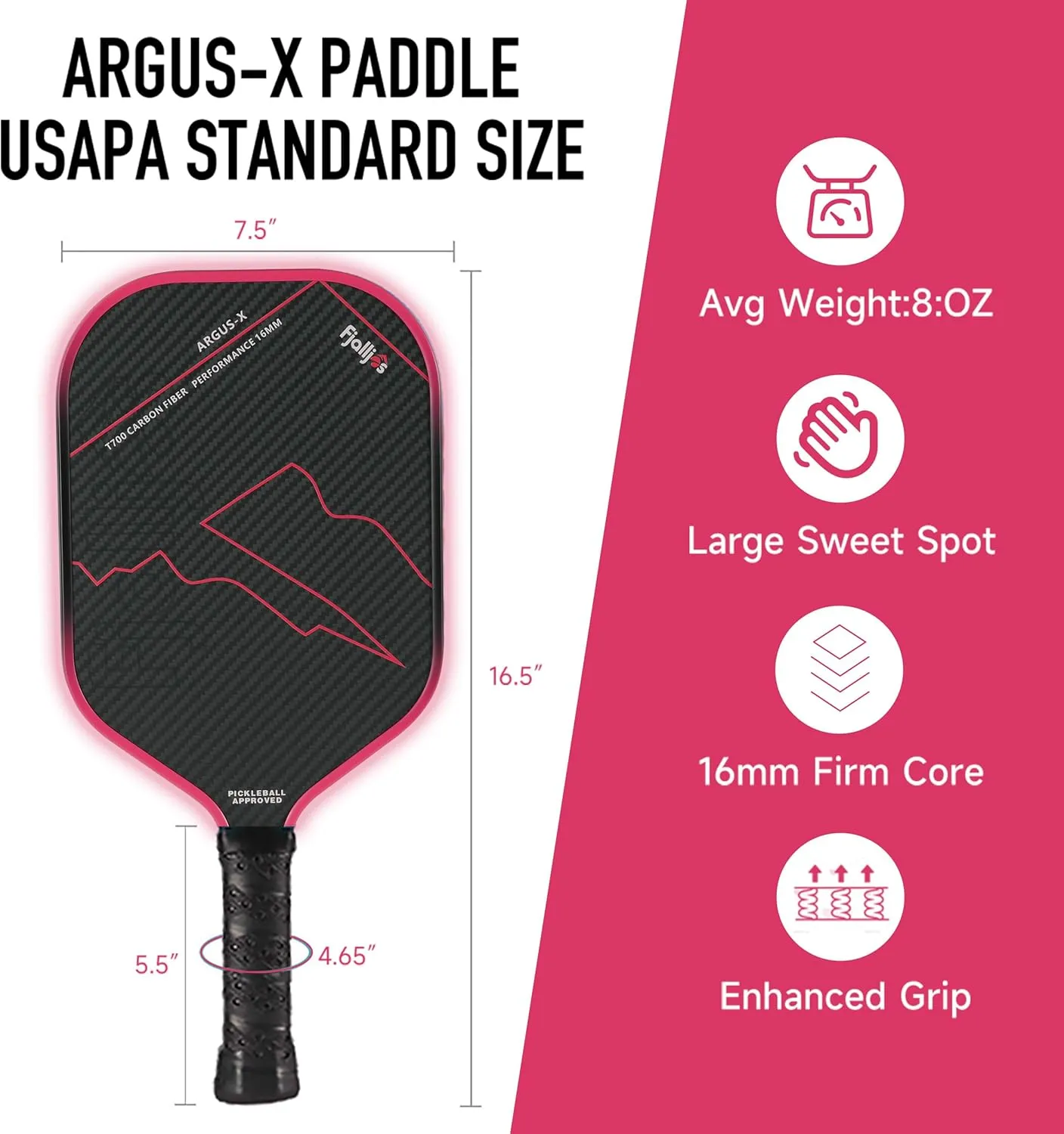 Pickleball Paddle – T700 Carbon Fiber, 3K Raw Carbon Textured Grit Surface & 16MM Core with Changeable Pickle Ball Grip for Vibration Reduction
