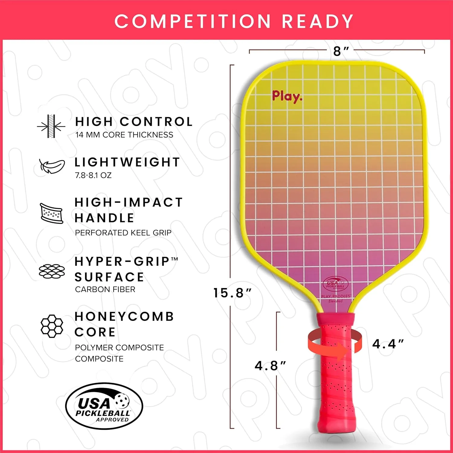 Pickleball Paddle - USAPA Approved Pickleball Racket | Carbon Fiber and Polymer Honeycomb Composite Core | Hyper-Grip™ Surface with Graphite Face & Cushioned Grip