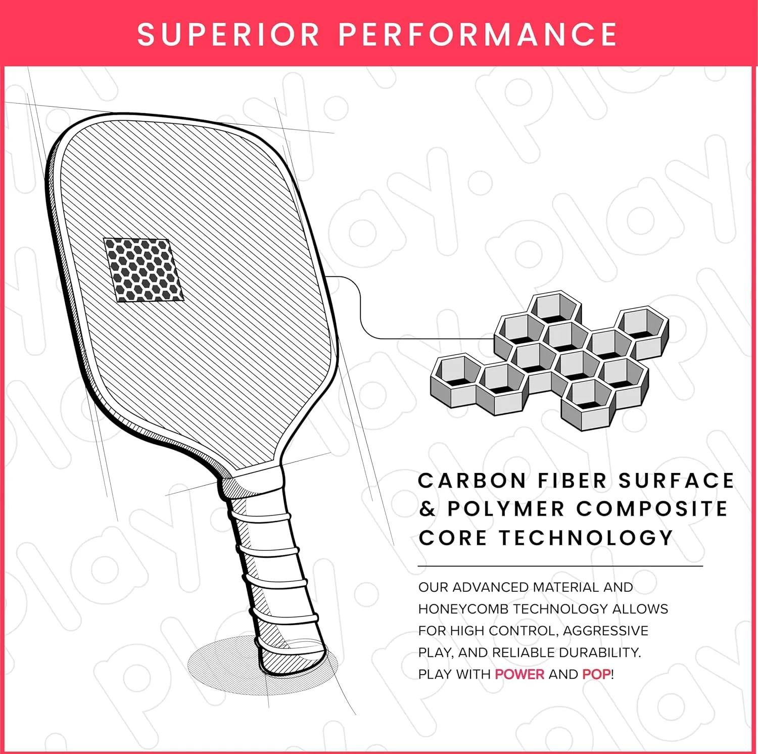 Pickleball Paddle - USAPA Approved Pickleball Racket | Carbon Fiber and Polymer Honeycomb Composite Core | Hyper-Grip™ Surface with Graphite Face & Cushioned Grip