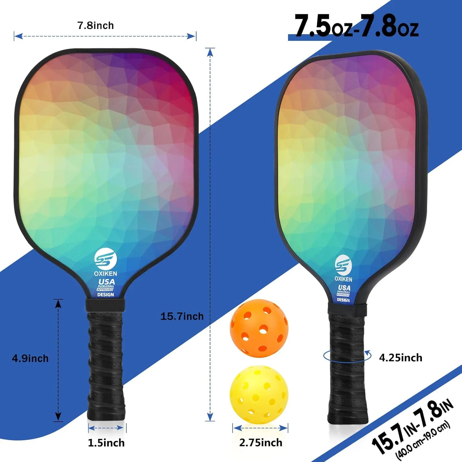 Pickleball Paddles Set of 4, USAPA Approved Carbon Fiber Pickle Ball Paddle (CHS), Polypropylene Honeycomb Core, Anti Slip Sweat Absorbing Grip, 4 Replacement Soft Grip, 6 Pickleball, Bag