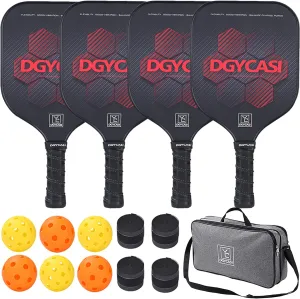 Pickleball Paddles Set of 4, USAPA Approved Pickleball Set, Fiberglass Pickle Ball Rackets, 3 Outdoor Pickleball, 3 Indoor Pickleball Balls, 4 Pickleball Overgrip, 1 Pickleball Bag for Women and Men