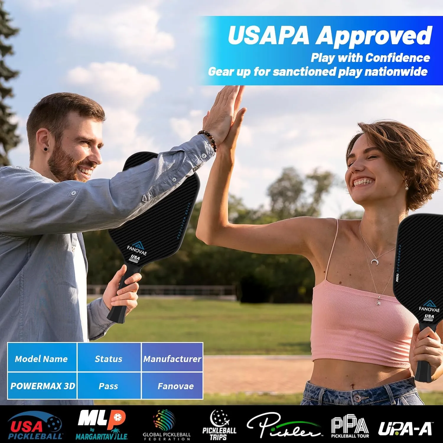 Pickleball Paddles, USAPA Approved Carbon Fiber/Fiberglass Surface Pickleball Set of 2/1 with Bag/Cover, Pickle Ball Paddle Set ​for Men Women