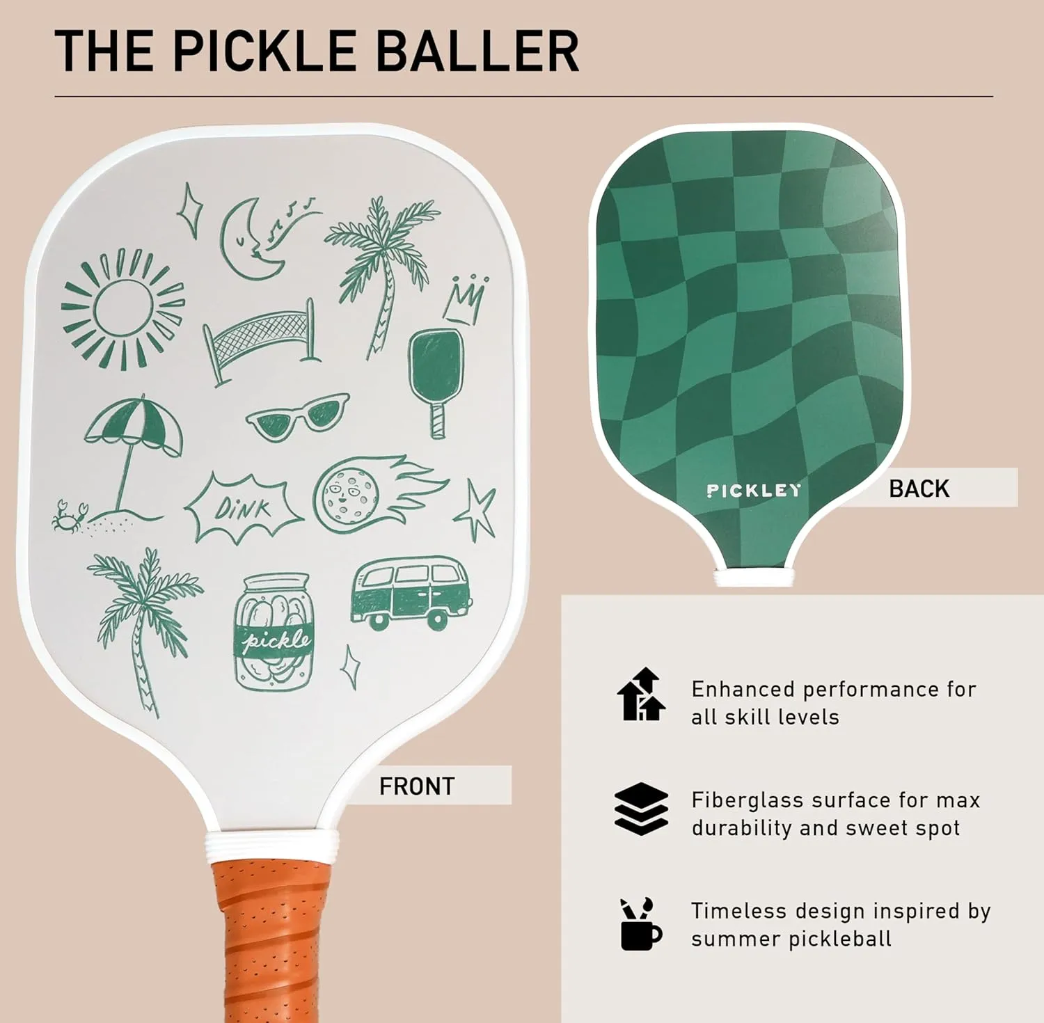 Pickleball Single Paddles - Fiberglass Surface, Honeycomb Core - Cool & Unique Designs - Sweatproof Foam Comfort Grip - Neoprene Cover - Gifts for Pickleball Lovers