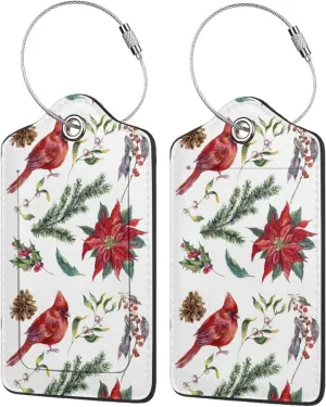 Pinecone Spruce Branch Cardinal Bird Luggage Tags for Suitcases Bag Tags with Name ID Cards Baggage Tag with Stainless Steel Loop Travel Leather Luggage Tags for Women Men Luggage Backpack Handbag