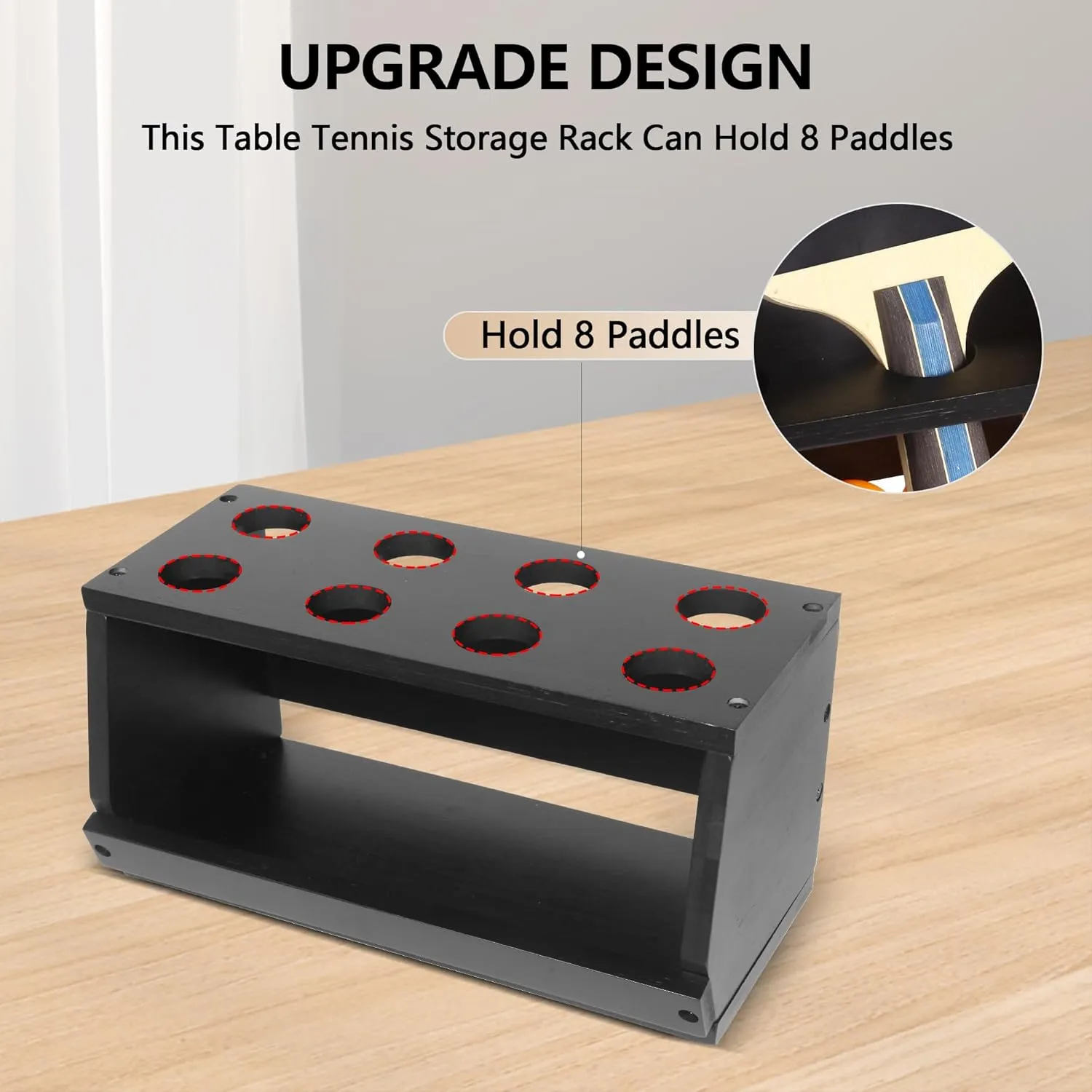 Ping Pong Paddle Holder, Ping Pong Paddle Storage Rack Hold 8 Rackets, 2-in-1 Wall Mount & Countertop Table Tennis Holder for Garage, Game Room, Bar and Men Cave