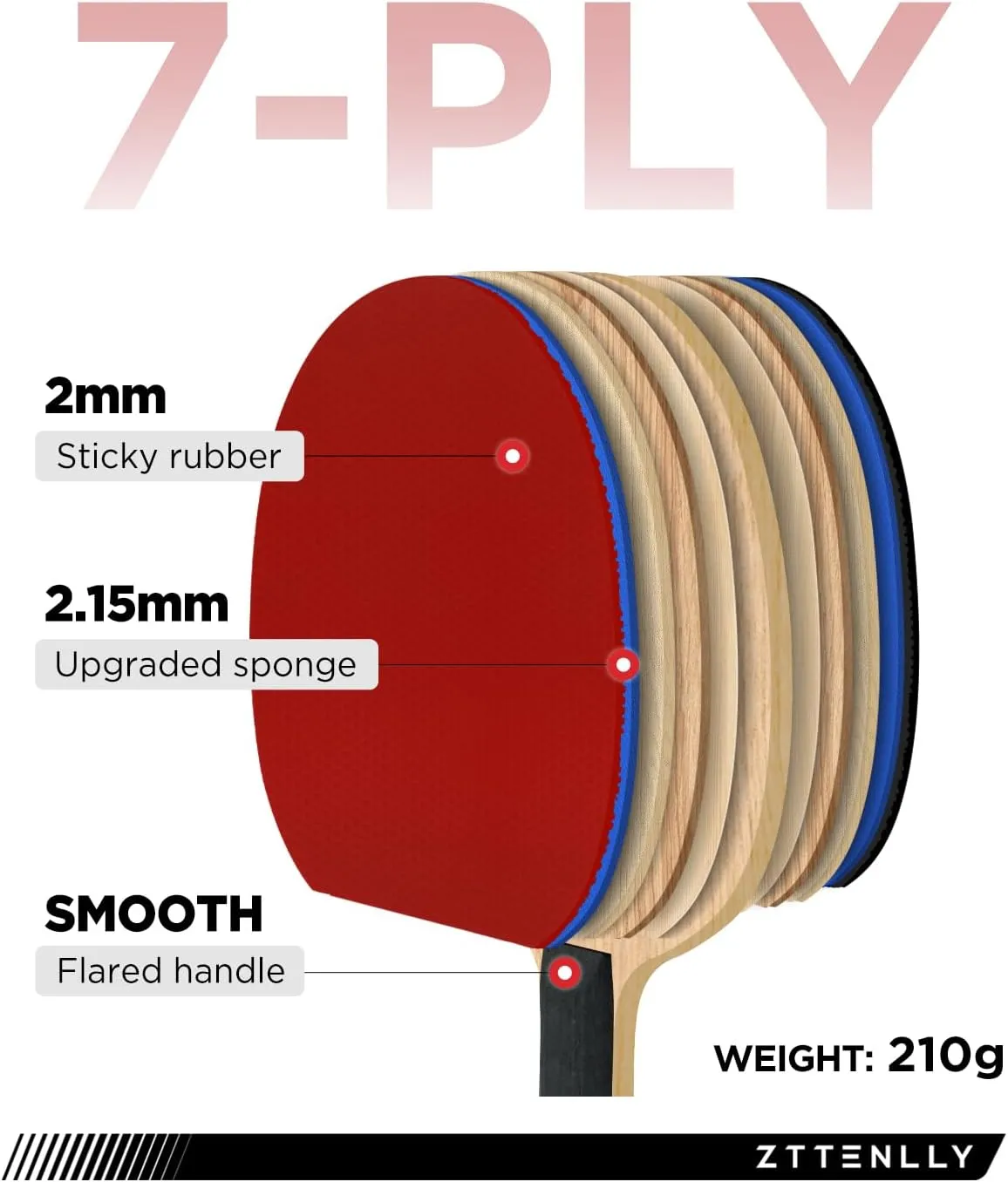 Ping Pong Paddle with Carbon Technology | Performance-Series,7-ply Finest Blade, Expert Speed/Edge/Balance, Thicker Protector Case | Table Tennis Racket for Professional