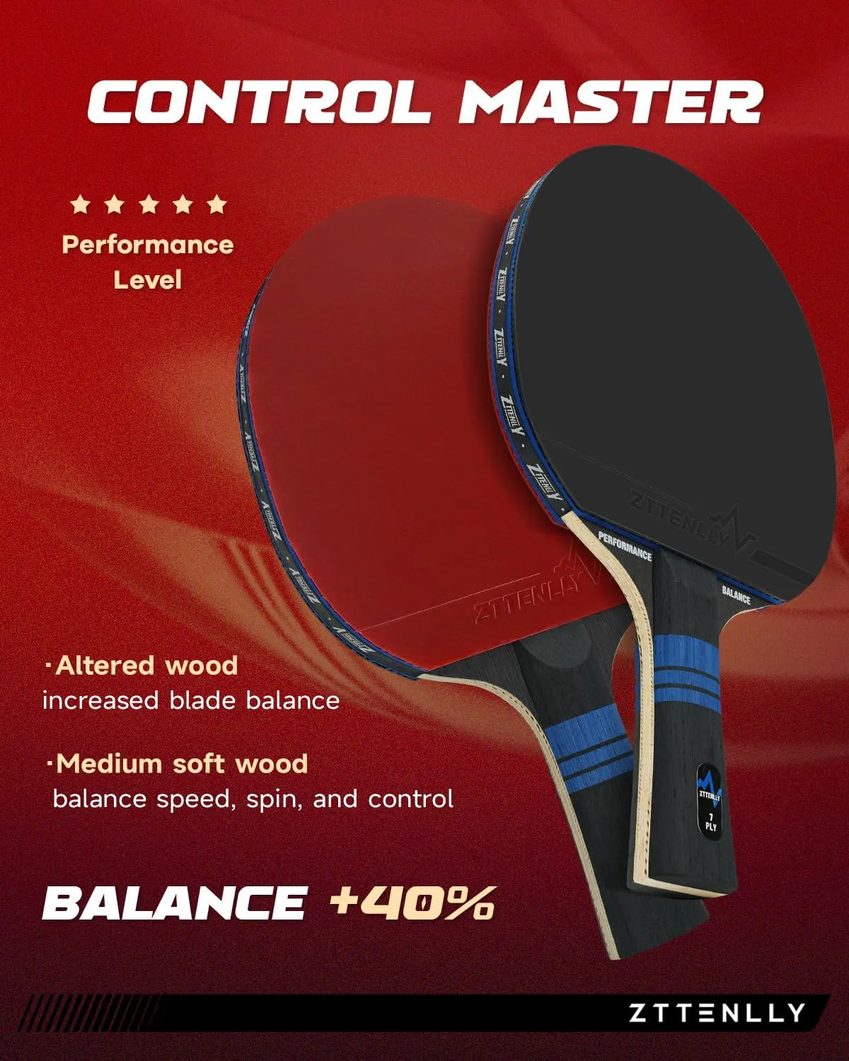 Ping Pong Paddle with Carbon Technology | Performance-Series,7-ply Finest Blade, Expert Speed/Edge/Balance, Thicker Protector Case | Table Tennis Racket for Professional