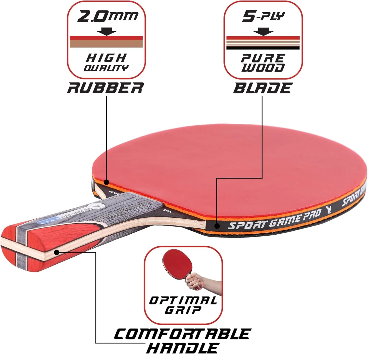 Ping Pong Paddle with Killer Spin   Case for Free - Professional Table Tennis Racket for Beginner and Advanced Players - Improve Your Ping Pong Skills with JT Ping Pong Paddle Set
