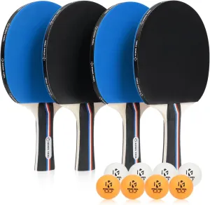 Ping Pong Paddles Set of 4 Premium Table Tennis Rackets 3-Star Ping Pong Balls(8) with Ping Pong Paddle Case Professional Table Tennis Paddles Set for Indoor & Outdoor Games